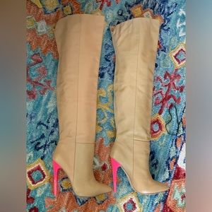 Soft & Sexy L.A.M.B. Over the Knee Boots with Hot Pink Heels! Size 7